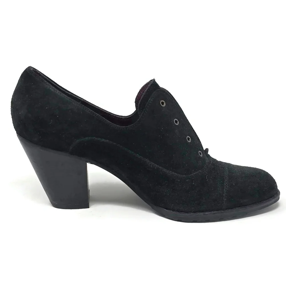 Stuart Weitzman Black Suede Heeled Oxfords